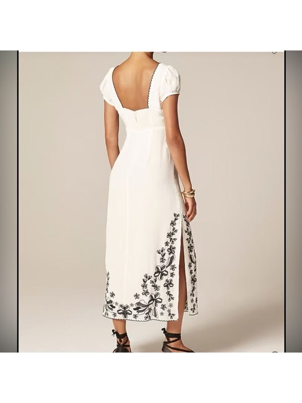 J.Crew White Black Floral Embroidered Empire Waist Maxi Dress Sz 6 Side Slit NWT - Picture 3 of 16
